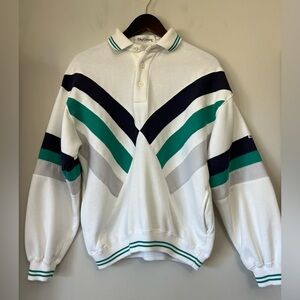 Vintage Oleg Cassini Polo Sweatshirt Pullover Mens Size Medium Preppy Colorblock